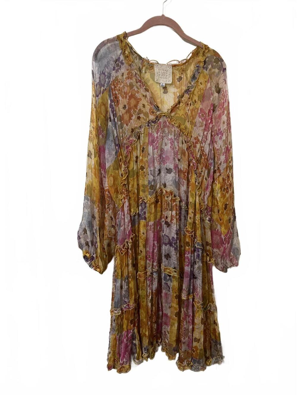 Johnny Was Jade Floral Print Boho Dress M sheer cottagecore